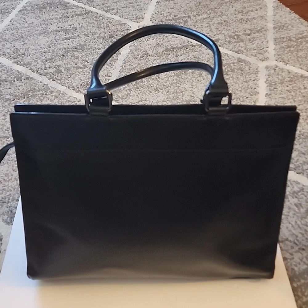 Lodis Black Leather Top-Handle Tote